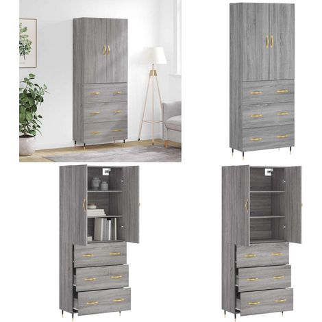 Buffet haut Sonoma gris 69,5x34x180 cm Bois d'ingénierie - Buffet Design Moderne - Meuble Rangement - Armoire Cuisine - Commode Salon - Étagère Murale - Home & Living (1/5)