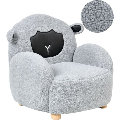 Sillón infantil tapizado de oveja para niños gris Ula (1/5)