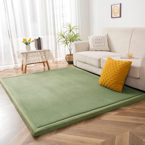 Tapis en Velours Corail - Tapis d'éveil pour Bébé - Extra Épais de 3 cm, Doux et Belle Couleur - Tapis de Yoga et Salon (Vert Clair, 150 × 150 cm) (1/5)