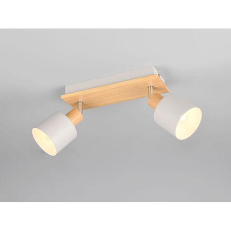 Deckenstrahler SHANTI Hellgrau mit Holz 2-flammig, Breite 30cm