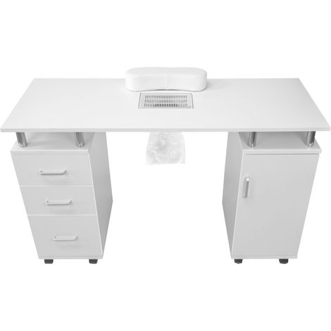 Table de Manucure Professionelle en MDF 120 x 45cm Sur Roulettes & Aspirateur à Poussières 6W 220-240V Salon Esthétique de Beauté Bar à Ongles Vernis Avec Rangement Coussin pour Repos Mains (1/5)