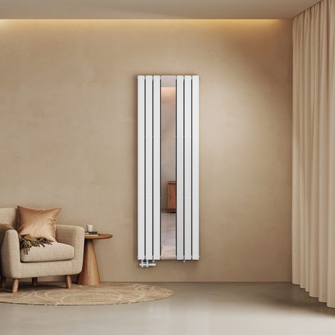 EMKE Heizkörper 180x60.8cm 1788W mit Spiegel Flach Badheizkörper Doppellagig Seitenanschluss Weiß 2-in-1 Garderobenspiegel & Heizung