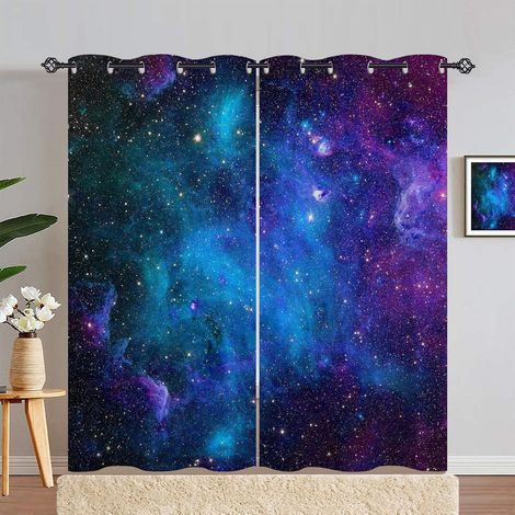 Rideau Occultant Espace Bleu Violet Galaxie Rideau Thermique Isolant Draperies Intérieurs Tenture Opaque à Oeillets pour Maison Chambre Salon Fenetre 2 Pièces L 168 x H 183 cm - 168L X 183H cm (2 Pann (1/5)