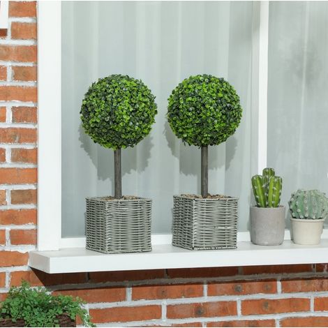 Set da 2 piante artificiali a sfera in vaso, resistenti ai raggi UV, 50 cm, verde OKMYHOME (1/5)