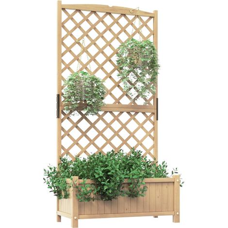 Jardinière avec Treillis en Bois de Sapin avec Trou de Drainage, Lit de Jardin Résistance aux Intempéries, Naturel (90 x 44,5 x 180 cm) (1/5)