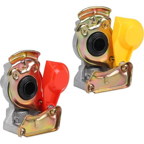 tête d'embrayage avec valve M16 rouge jaune, set en alliage d'aluminium, tête pneumatique avec capuchon anti-poussière pour camion, tracteur, véhicule agricole, remorque et semi-remorque (1/5)