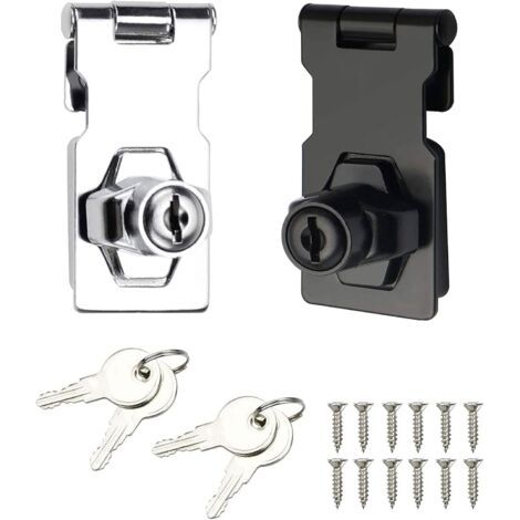 royaluxe- Norcks 2PCS Cadenas Loquet De Porte En Acier Inoxydable Moraillon Cadenas Verrou Porte Chambre Hasp Fermoir Verrou De Porte De Portail Verrou Pour Portes Armoire Tiroir Placard- Argent & Noi (1/5)