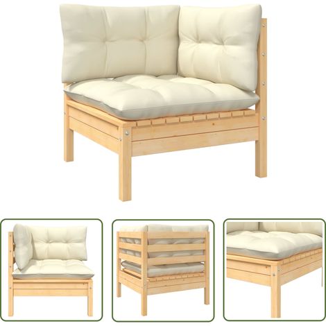 INLIFE Canapé d'angle de jardin avec coussins crème Bois de pin massif (1/5)