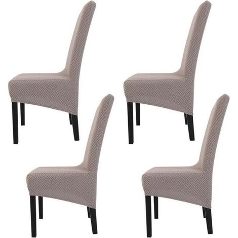 Housse de chaise - - Lot de 4 - Élasthanne extensible - Beige - Déhoussable et lavable