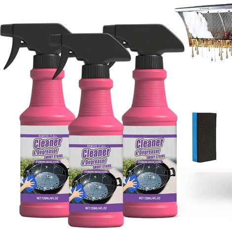 Fast-Acting Heavy-Duty Grill Degreaser Spray, BBQ Grill Degreaser Cleaner Heavy Duty, Smoker Cleaner for Smoky Stains, Stubborn Grease,120ml Spray Nettoyant à Action pour Four, Barbecue, Grills (3Set) (1/5)