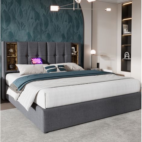 Polsterbett mit Stauraum 180x200, kabelloses Laden, USB-C, grau, OKMYHOME (1/5)