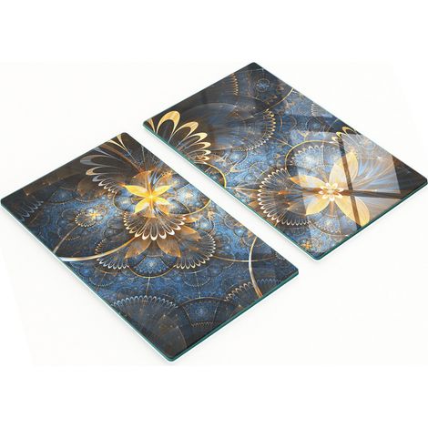 Tablas de cortar de cristal para cocina con motivos florales fractales, 2 x 30 x 52 cm.