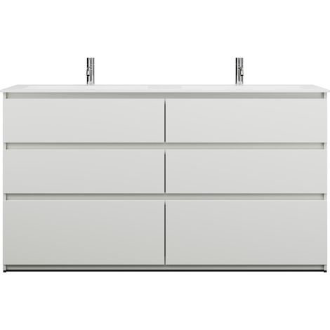 burgbad Lin20 Lavabo bajo para lavabo doble blanco brillante con