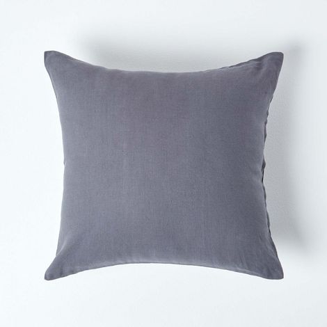 HOMESCAPES Dark Grey European Linen Pillowcase, 80 x 80 cm