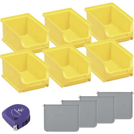 vasalat Stapelboxen 160x102x75mm Gr.2, Sichtlagerboxen für Werkstatt Garage und Lager, Kunststoff gelb, 6x Sichtlagerkästen + 4x Trennsteg (1/5)