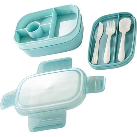 Boîte à lunch bleue en plastique pour enfants avec vaisselle et (1/5)