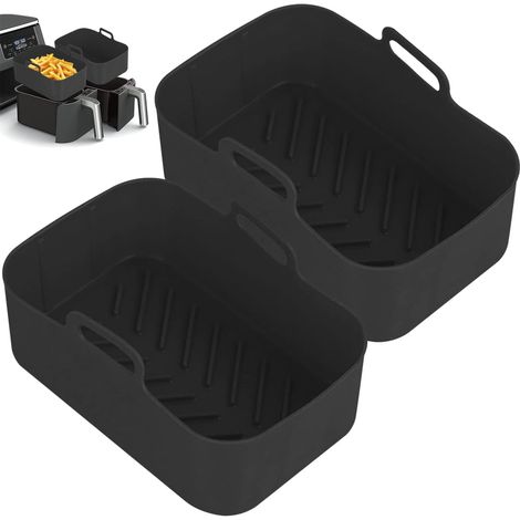 Juego de 2 cestas reutilizables de silicona apta para alimentos para freidoras de aire Ninja DZ201 y DZ401 Instant Vortex de 8 y 10 cuartos de galón. Aptas para lavavajillas.