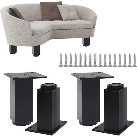 AIDUCHO Juego de 4 patas ajustables para muebles, patas para armarios, pies para muebles, patas metálicas para muebles, con 16 tornillos, para mesa de centro, armario, soporte, sofá, 150 mm (1/5)
