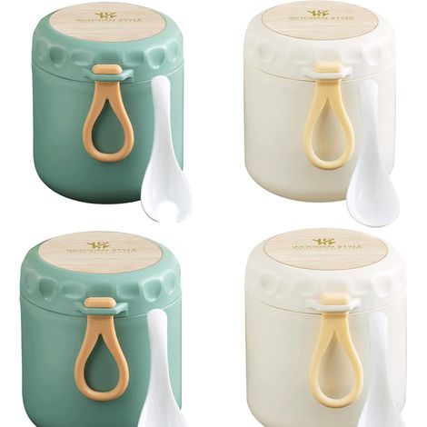 Set da 4 pezzi per cereali da asporto: tazza, ciotola per muesli, barattolo per overnight oat, adatto al congelatore, al microonde e alla lavastoviglie, con manico, leggero, semplice e bello, stile no (1/5)