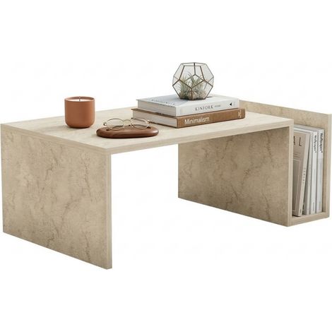 Tavolino da Salotto Piuro, un Vano, Forma Rettangolare, Sfumatura Colore Ripiano Marmo, 87x50x32h cm Beige Marmo