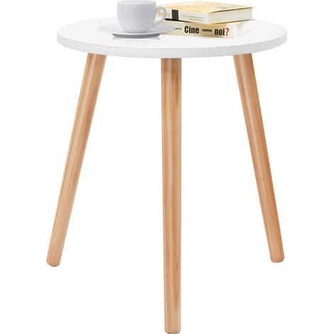 Tavolino Rotondo da Salotto, Tavolo Divano Design Moderno e Carino, in Legno, Bianco, Carico fino a 50kg (1/5)