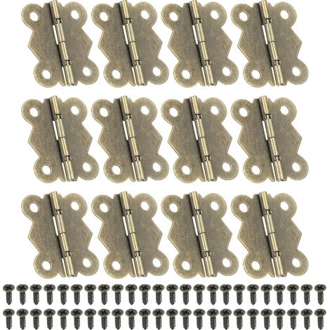 Mini Charnières pour Boîtes à Bijoux 40mm, 12 Pcs 90 Degré Mini Charnières Papillon avec 48 Vis pour Armoire, Boîte en Bois, Tiroir, Artisanat, Marron (1/5)