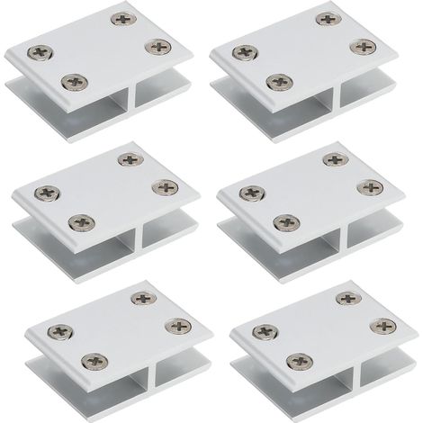 Clip per vetro angolate a 180 gradi, adatte per vetro da 8-10 mm, ideali per vetrine e armadi, colore argento, 6 clip incluse. (1/5)