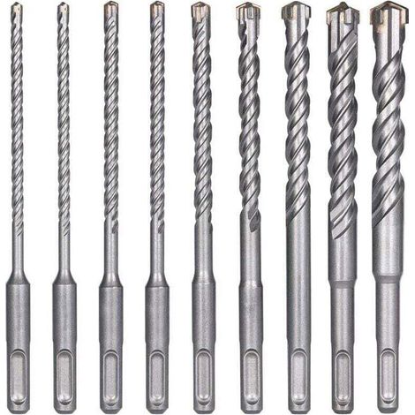 Betonbohrer, XU 9-teilig (5 mm 16 x 160 mm), Fliesenbohrer, SDS-Plus-Elektrobohrer für Schlagbohrmaschinen, Kreuzbohrer für Beton, Ziegel, Stein, Naturmaterialien, Metall – Crezuo