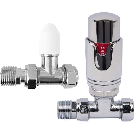 Designer Radiator Thermostatic White & Chrome Straight Valve Pack (1/3)