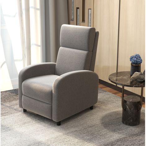 Poltrona relax reclinabile 160°, poggiapiedi, tessuto effetto lino grigio, 120 kg, OKWISH (1/5)