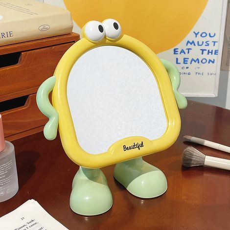 Miroir de coiffeuse mignon en forme de grenouille — Miroir de maquillage de bureau Kawaii avec support — Miroir de table au style dessin animé pour chambre, salle de bain et décoration intérieure (1/2)