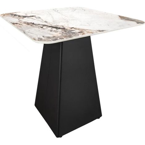 Table d'appoint carrée céramique marbré beige pied trapèze - OSWALD (1/5)