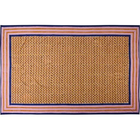 Jeté de canapé en coton design floral orange rose Lipari (1/3)