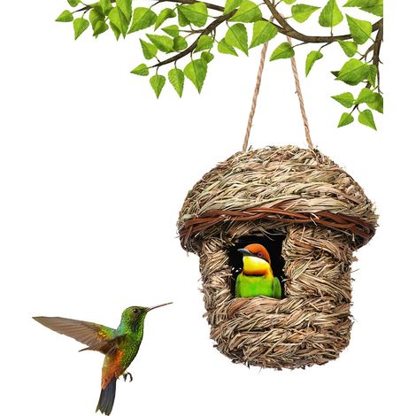 Nichoir et mangeoire, Jouet de Perroquet D'oiseau, Nid D'oiseau de Perroquet, Balançoire de Lit de Nid de Paille Tissée à la Main (1/4)
