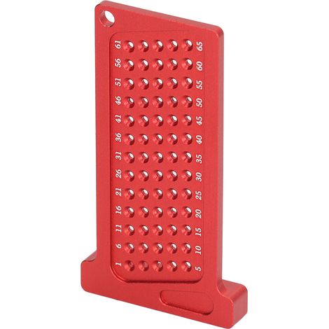Règle de traçage portable en alliage d'aluminium, rouge, pour le positionnement des trous de 65 mm dans le travail du bois. Idéale pour le bricolage. (1/5)