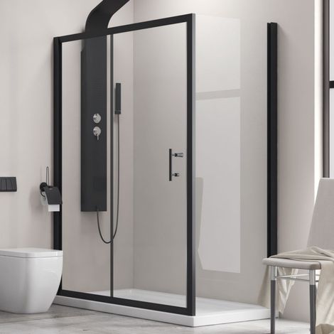 Box doccia 110x80 angolare con profili neri e anta scorrevole KFN5000S kamalu