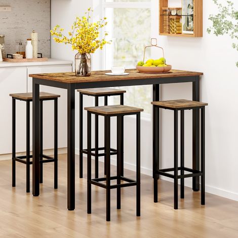 Lot de 4 Tabourets de Bar 72 cm Haut Sans Dossier Métal Repose-pieds Marron Rustique CW68944 (1/3)