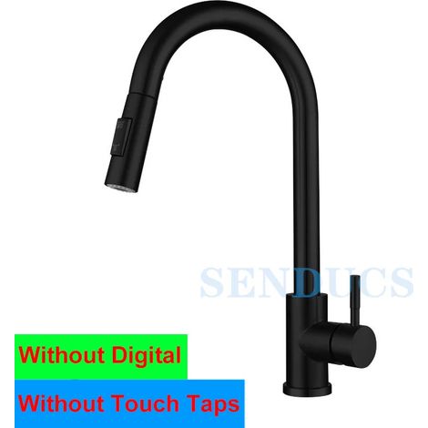 (Non tactile - noir - G1/2) Robinet de cuisine numérique tactile en acier inoxydable 304, mitigeur eau chaude/eau froide monotrou. (1/5)