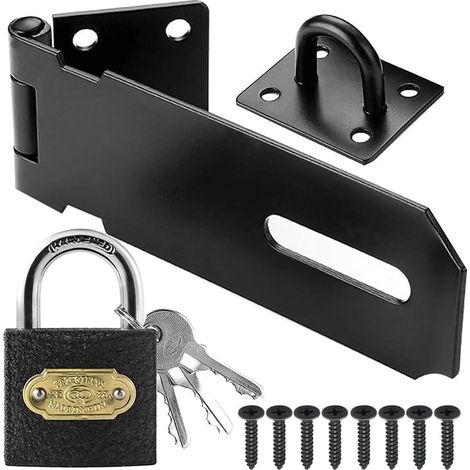 3 Inch Loquet Porte Acier Inoxydable avec Cadenas Agrafe, Verrou Porte Loquet de Sécurité Loquet de Cadenas Agrafe Porte Fermoir Moraillon De Verrou pour Chambre à Coucher Garage noir (1/5)