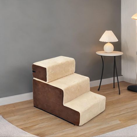 Escalier pour animaux beige 3 marches mousse 54 x 40 x 39 cm (1/5)