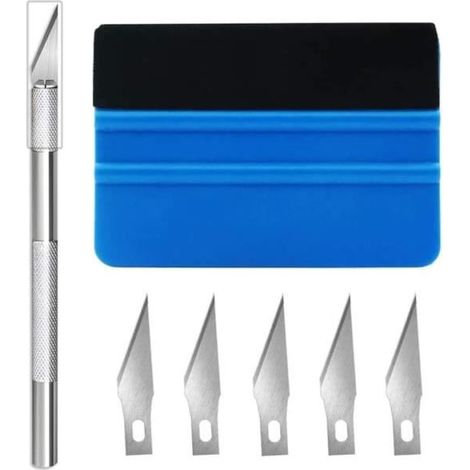 Kit d'outils pour pose de papier peint et film adhésif - 7 pièces - Spatule, couteau et lames - Blanc (1/4)