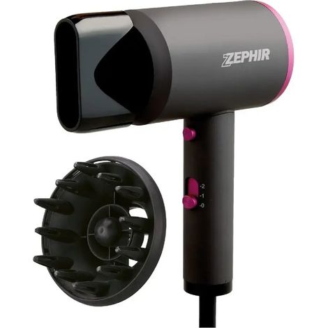 Ultrakompatte Haartrockner ZHB2000, 24,1x7,5x12,3 cm, 2000W, 2 Geschwindigkeitsstufen, Kaltluftfunktion, inkl. Konzentrator und Diffusor