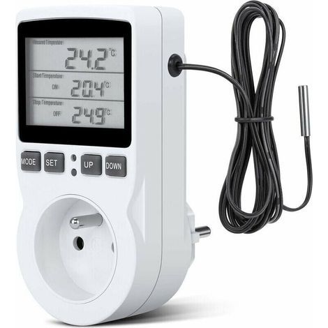 Prise Thermostat, Prise Minuteur Digital, Prise Programmable Digitale avec Sonde, Minuterie Numérique Programmable, Prise Thermostat chauffage pour Serre, Aquarium, (1/5)