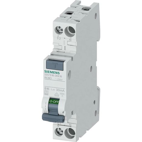 Siemens Interruptor diferencial/automático compacto 1P+N 6kA Tipo F 30mA, superresistente K, B16, 5SV13163KK16