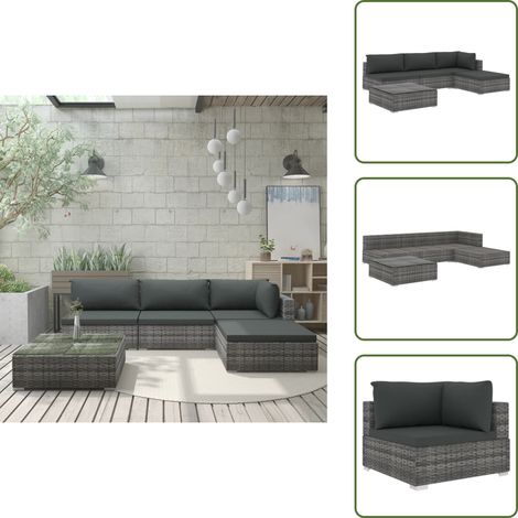 Polyrattan - vidaXL Set Divani da Giardino 5 pz con Cuscini in Polyrattan Grigio - Divano angolare
