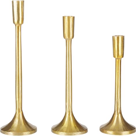 Conjunto de 3 candeleros de metal dorado hecho a mano glamour comedor dormitorio Zimbabwe (1/5)