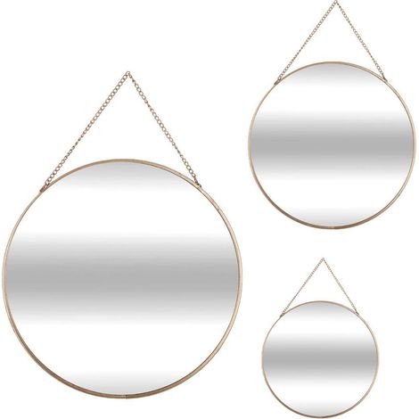Atmosphera – Lot de 3 miroirs ronds en métal doré Ø 20/24/29 cm – Épaisseur 0,4 cm – Chaîne pour accrochage facile – Pour décoration intérieure moderne (1/5)