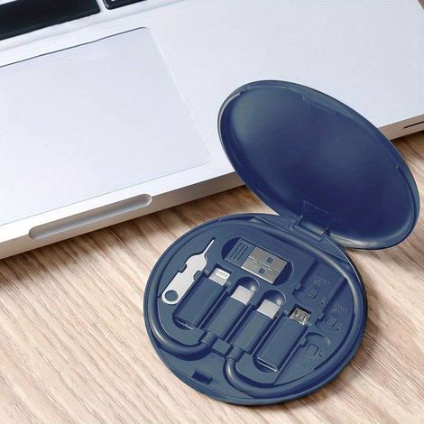 Boîtier de rangement pour câble de charge multifonction portable de voyage, câble de données, charge rapide 60 W, support de téléphone universel 4 en 1 avec adaptateur multi-embouts. (1/5)