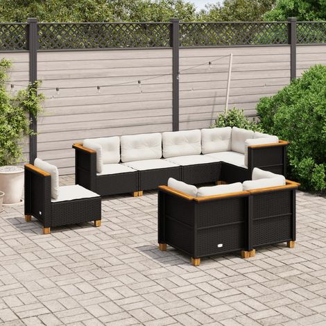 vidaXL Salon de jardin 8 pcs avec coussins noir résine tressée (1/5)