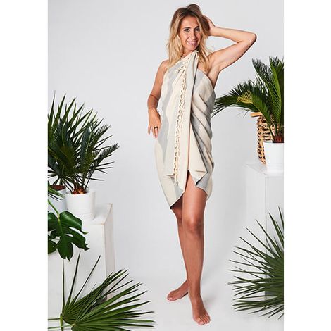 Toalla de crucero Hammam 100% algodón natural yeye beige-gris claro (1/5)